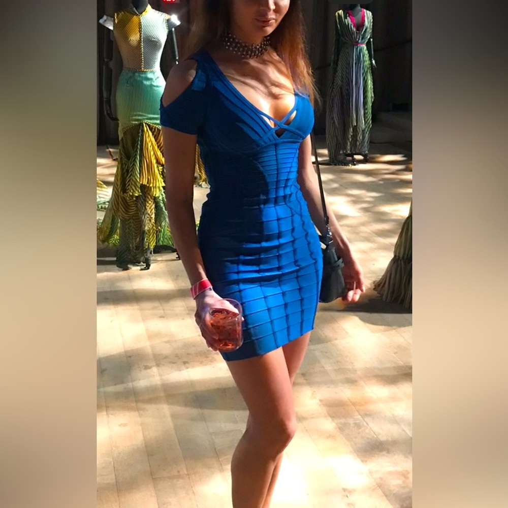 Herve Leger blue mini dress size S very good condition